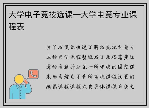 大学电子竞技选课—大学电竞专业课程表